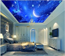 Custom 3D Silk photo wallpapers 3D ceiling murals 3D universe moon space starry sky living room ceiling mural zenith mural wall papers