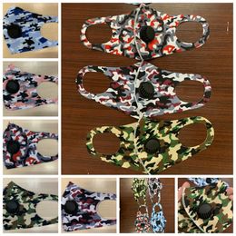 Camouflage Valve Face Mask Adult Ice Silk Cotton Anti-Dust Mouth Mask Washable Reusable Camo Face Designer Masks 5styles RRA3270