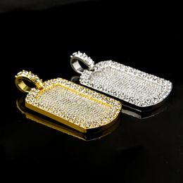 Hop Iced Hip Out Gold Silver Bling Dog Tag Army Card Chain Necklace Full Diamond Rapper Guys Cuban Chains Jewelry Gifts for Men and Women