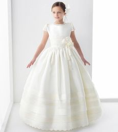 Ball Gown Girls Pageant Dress Jewel Sleeveless Floral Appliques Flower Girl Dresses For Wedding Baby Birthday Party Gowns