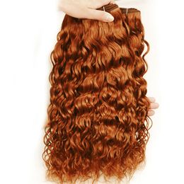 Medium Auburn Water Wave Peruvian Human Hair Bundles Deals #30 Light Brown Wet and Wavy Human Hair Weave Bundles Auburn Hair Weft Extensions