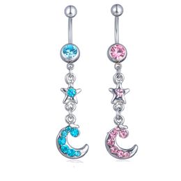 YYJFF D0076 Star and Moon Belly Button Navel Rings Body Piercing Jewellery Dangle Accessories Fashion Charm