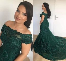 Sparkly Mermaid Evening Dresses Off Shoulder Short Sleeve Sequined Lace Luxury Formal Party Gown Celebrity Party Dresses