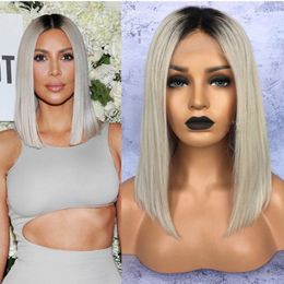 Short Straight Synthetic Wigs Silver-Gray Bobo Head Hair Wig Wholesale