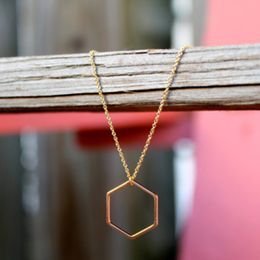 Gold Geometric Hexagon Pendant Necklace Delicate Gold Filled Minimalist Jewellery