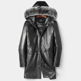 Winter Genuine Leather Down Jacket Sheepskin Coats Fox Fur Collar White Duck Down Parkas Hoodies Long Overcoat Thickening Warm High Quality