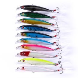 Hengjia 100PCS Brand Top Grade Luminous Minnow wobbler 9CM 8g hard bait plastic fishing lures set with Hooks and carp fishing Feather(MI094)