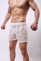 Men's Sleepwear Summer Transparent Mesh Shorts Gay Sheer See Through Sleep Bottoms Leisure Home Wear S-L