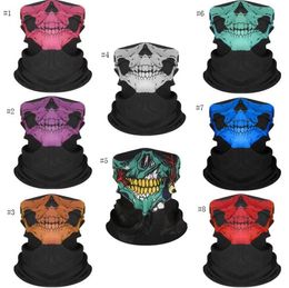 unisex Halloween Cosplay Bicycle Ski Skull Half Face Mask Ghost Scarf Bandana Neck Warmer Party headband Magic Turban balaclava SN4217