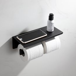 Square 2 Rings Toilet Paper Holder Top Shelf Design Stainless Steel Rolled Paper Holder Bathroom Hardware Accessories