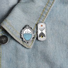 Magic mirror enamel pins Simple Sun and moon hourglass Time passed badge brooches Shirt jackets bag Lapel pin Jewellery friends gift