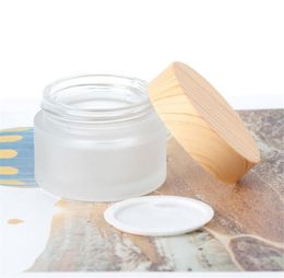 New Frosted Glass Jar Cream Bottles Round Cosmetic Hand Face PackingBottles 5g 10g 15g 30g 50g Jars With Wood Grain Cover