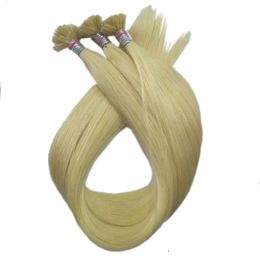 U Tip Human Hair Extensions Malaysian Virgin Hair Silk Straight Keratin Nail Tip Remy Bleached Blonde Colour 60# 18'' 20''