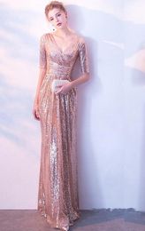 Rose Gold Sequins Bridesmaid Dresses Bling Long Party Dresses New Formal Maid Of Honor Gowns HY255