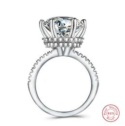 Rulalei New Stunning Luxury Jewelry 925 Sterling Silver Round Cut White Topaz CZ Diamond Popular Lady Women Wedding Band Crown Ring Gift