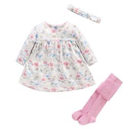 Toddler Baby Girl Clothes Set 2Pcs Foral Long Sleeve Infant Dress + Cotton Pants Tights Outfit Set Newborn Baby Clothing Suit