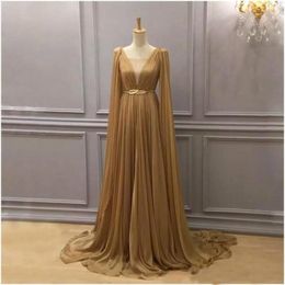2019 Khaki Sheer Deep V Neck Chiffon Evening Dresses Sash Long Prom Party Gown Formal Wear BC2027
