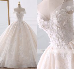 Gorgeous Lace Off Shoulder Ball Gown Bridal Dress Wedding Gowns 2019 Hand Made Flowers Pearls Beaded Berta Wedding Dresses Plus Size Long