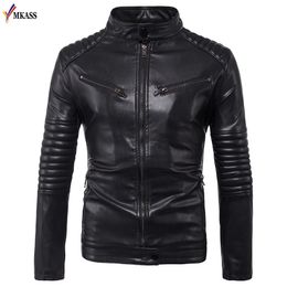 Autumn Stand Collar Men PU Leather Jacket Black Vintage Punk Motorcycle Jackets Solid Faux Fur Leather Coat 5XL jaqueta de couro