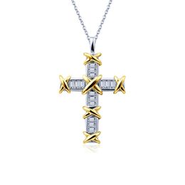 2020 New Arrival Unique Ins Luxury Jewellery 925 Sterling Silver Princess Cut Topaz Cross Pendant Party Women Wedding Link Chain Necklace Gift