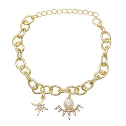 Korean Gold Chain Geometric Pearl Pendant Bracelet With Rhinestone For Women Party Jewellery