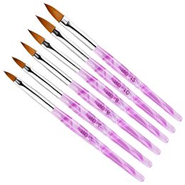 2022 Fashion 6Pcs/Set Nail Art Brush Acrylic Handle Design Dotting Painting Drawing Crystal Pen Set UV Gel Carving Salon Tips Builder Sizes #2#4#6#8#10#12