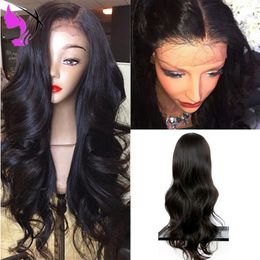 Long Body Wave Heat Resistant Hair Synthetic Lace Front Wigs With Baby hair Black Wig For American african women