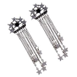 Wholesale- trendy fashion luxury designer exaggerated cute sparkling diamond star vintage metal tassel stud earring for woman girls