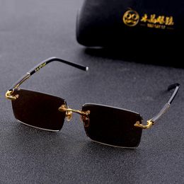 Vazrobe Glas Sonnenbrille Männliche Damen Randlose Sonnenbrille für Männer Braune Steinlinse Anti Scratch Markendesigner Vintage Brillen CX200706