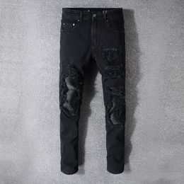 mens designer jeans denim pants classic black pant white pour hommes ripped moto biker rock jean