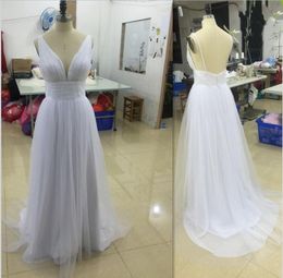 2019 Beach Wedding Dresses White Chiffon Sexy Deep V Neck Backless Bridal Gowns Spaghetti Straps A Line Cheap Simple Dress For Bride 1201