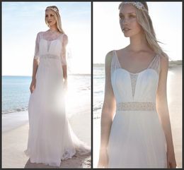 2019 New Rembo Styling Beach Wedding Dresses With Lace Jacket Sweetheart Neck Cheap Bridal Gowns A-Line Floor Length Chiffon Wedding Dress