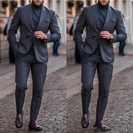 2019 Spring Dark Gray Wedding Tuxedos Peaked Lapel Men's Formal Suits Groom Tuxedos Groomsman Wear Custom Made(Jacket+Trousers)