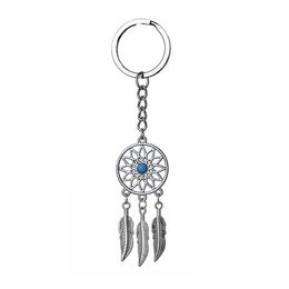 Fashion Antique Dream Catcher Keychain For Women Girls Vintage Silver Leaf Tassel Friendship Jewellery