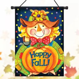 28x40 Happy Smile Fall Scarecrow Welcome House Garden Flag Yard Banner DecorationsOur Cheerful Scarecrow, with his bright smile & colorful o