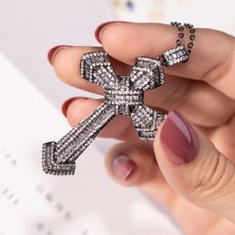Luxury Four styles Jewellery Christianity Cross Pendants sona diamond painting full Real 925 silver Hip hop Necklace For women men