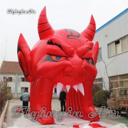 Inflatable Devil Tunnel 5m Height Red Monster Head Large Blow Up Demon Skull For Concert And Halloween Decoration