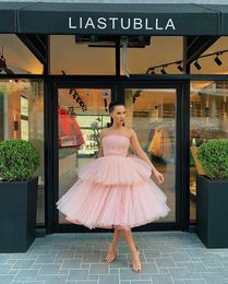 Cocktail Party Dresses Pink Tulle Sweet 16 Ball Gown Short Homecoming Dresses Robes de cocktail Cheap Prom Dresses Evening Gowns