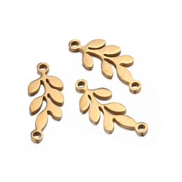 Gold silver Leaves stainless steel Two Ring Leaf charms pendant accessories for necklace Bracelet DIY Jewellery making Findings Wholesale