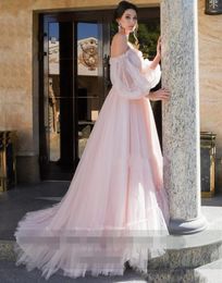 pink Vintage Princess Puffy Long Sleeves Prom Dresses sweetheart Pageant Plus Size pleated Evening Dresses robe de soirée femmes 2020