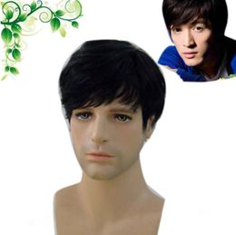 Handsome Boy Men Short Straight Black Synthetic Cosplay Anime Full Hair Wigs