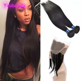 Peruvian Natural Color 2 Bundles With 360 Lace Frontal Pre Plucked Frontal With Bundles 8-28 Inch Virgin Human Hair Wefts With Closure