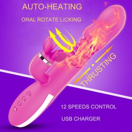 Thrusting Heated Vibrator Sex Toys Waterproof Silicone Black Urethral Clitoris Thrust Dildo Oral G Spot Masturbation Vibrator Y19061202