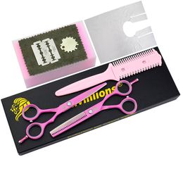 5.5inch Pinking Kit Pink Hair Cutting Scissors Thinning Shears Hairdressing Scissors Kit Japanese Hair Stylist Shears Pink Hair Salon Tools