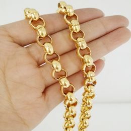 8MM Hotsale 316L Stainless Steel Gold Tone Handmade Rolo Round Link Chain Mens Womens Necklace Or Bracelet 7-40inch Choose