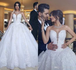 Luxury Dubai Arabic Plus Size Ball Gown Wedding Dresses Sweetheart Beads Floor Length Appliqued Formal Wedding Dress Bridal Gowns