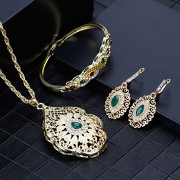 SUNSPICEMS Gold Color Arabic Necklace Earring Cuff Bracelet Women Ethnic Wedding Jewelry Sets Morocco Caftan Fashion Accessories