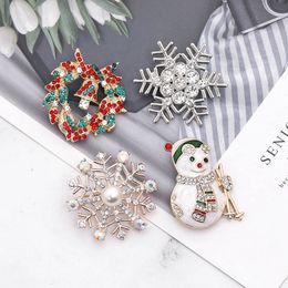 Silver Color Christmas Crystal Snowflake Brooch Colorful Enamel Tree Broches Gift Jewelry Decorative Pins Snowman Bell Brooches