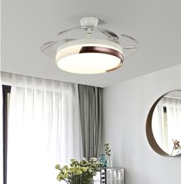 Ceiling Fan Lights LED Dimmable Chandelier Retractable Fan with Remote Mute Ceiling Fans for Dining Room/Bedroom 42 inch