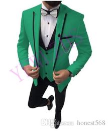 Handsome One Button Groomsmen Peak Lapel Groom Tuxedos Men Suits Wedding/Prom/Dinner Best Man Blazer(Jacket+Pants+Tie+Vest) 1063
